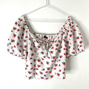 Vero Moda White Red Floral Print Puff Sleeve Blouse Top NWT